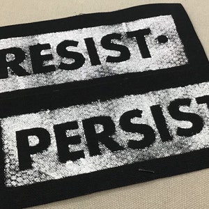 RESIST PERSIST handmade, sew on, black canvas patches. M image 9