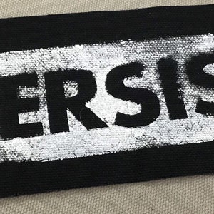 RESIST PERSIST handmade, sew on, black canvas patches. M image 8
