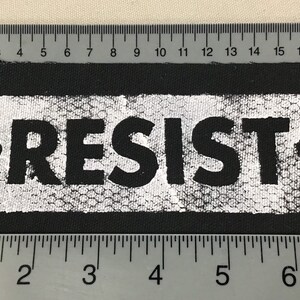 RESIST PERSIST handmade, sew on, black canvas patches. M image 2