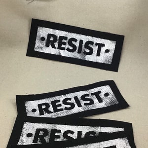 RESIST PERSIST handmade, sew on, black canvas patches. M image 4