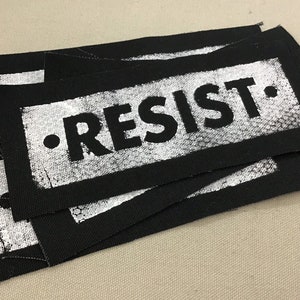 RESIST PERSIST handmade, sew on, black canvas patches. M image 6