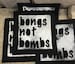 BONGS AGAINST WAR- Work for Peace and Justice, handmade, sew on,black fabric patches,-M 