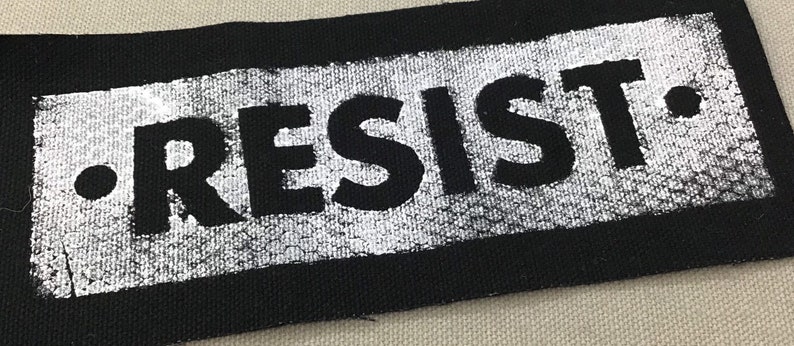 RESIST PERSIST handmade, sew on, black canvas patches. M image 5