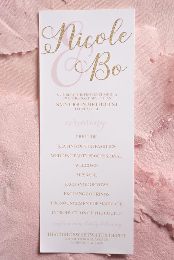 Elegant Long Tall Custom Wedding Program Script Rose Gold Etsy