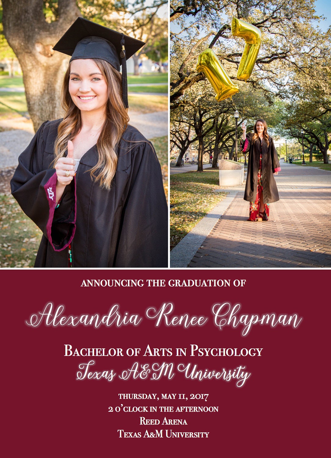 Custom Texas A&M Graduation Announcements Invitations Downloadable PDF