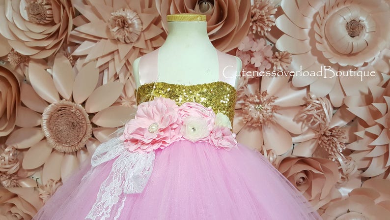 Paris Pink Girl Dress-Paris Pink Bride Dress-Paris Pink-Paris Pink Flower Girl Dress-Paris Pink Tutu-Pink Birthday Dress-Gold Girl Dress