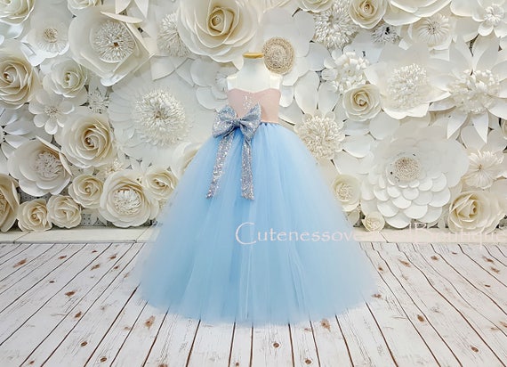 ice blue flower girl dress