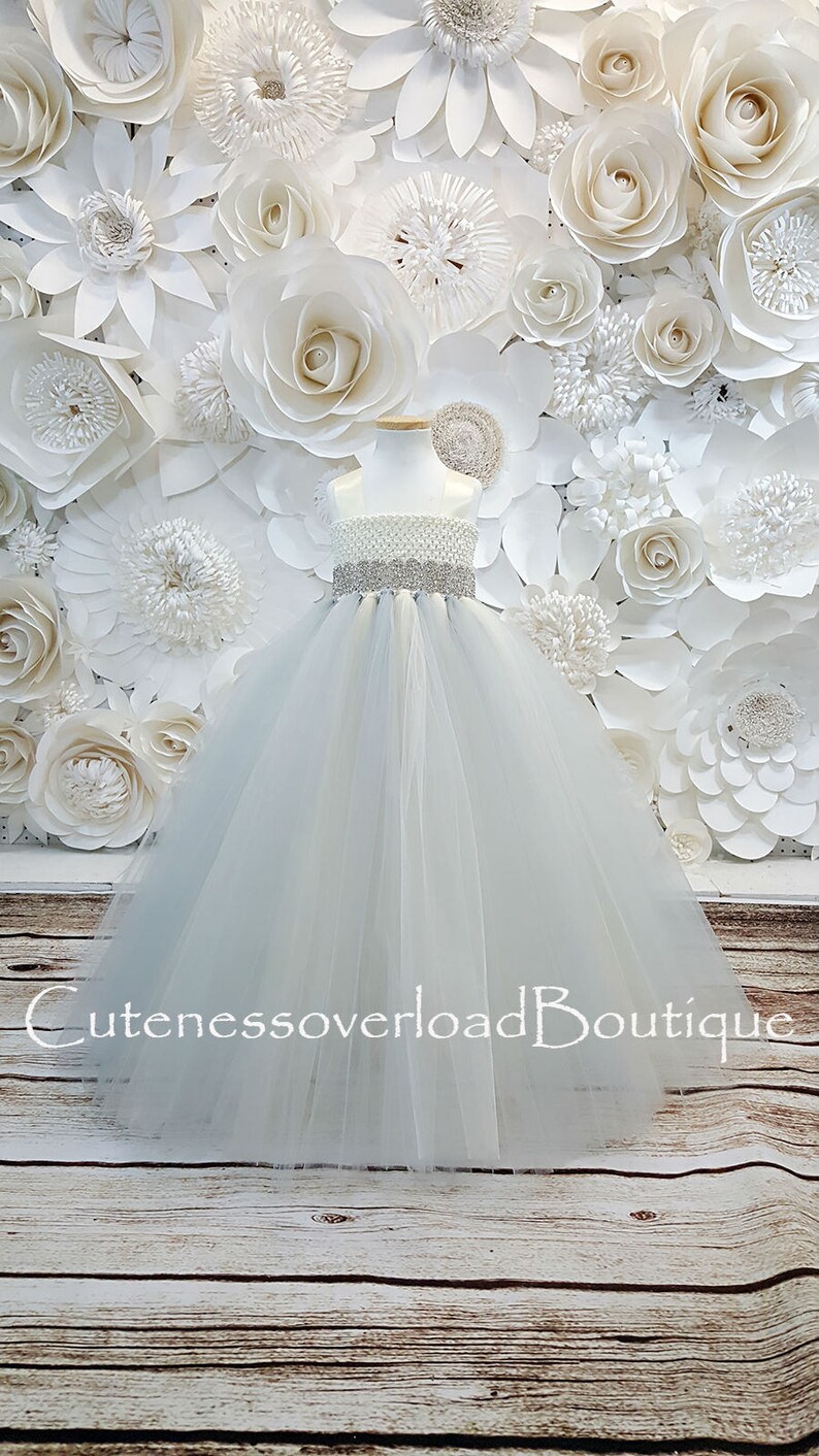 IvorySilver Flower Girl Tutu Dress-IvorySilver Tutu Dress-IvorySilver Flower Girl Tutu Dress-Wedding Tutu Dress.