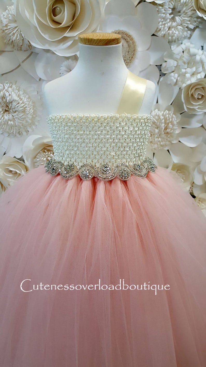 Blush and Ivory Flower Girl Tutu Dress-Blush Tutu Dress-Flower Girl Tutu Dress-Wedding Tutu Dress-Birthday Dress.