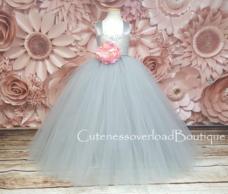 Silver Flower Girl Dress-Silver Wedding Tutu-Silver Girl Dress-Silver Dress-Silver Tutu-Silver Birthday Dress-Silver Bride Dress-Silver