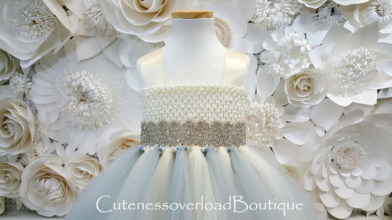 IvorySilver Flower Girl Tutu Dress-IvorySilver Tutu Dress-IvorySilver Flower Girl Tutu Dress-Wedding Tutu Dress.