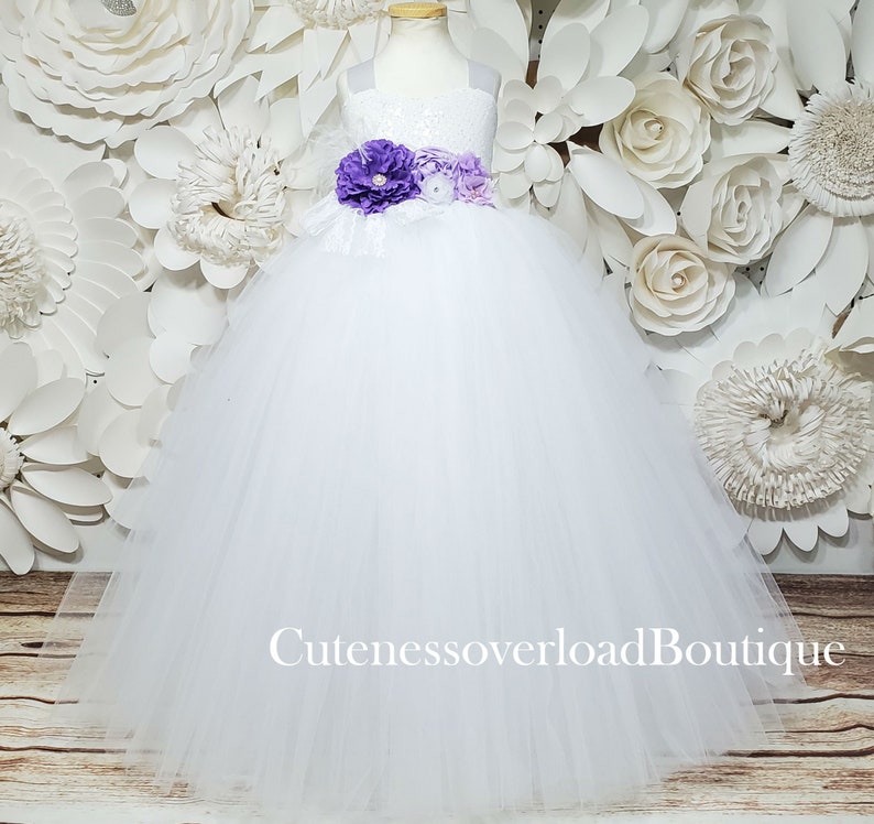 White Flower Girl Dress-White Tutu-White Girl Dress-White Bride Dress-White Birthday Dress-White Girl Dress-White Tutu-White Sequin Tutu