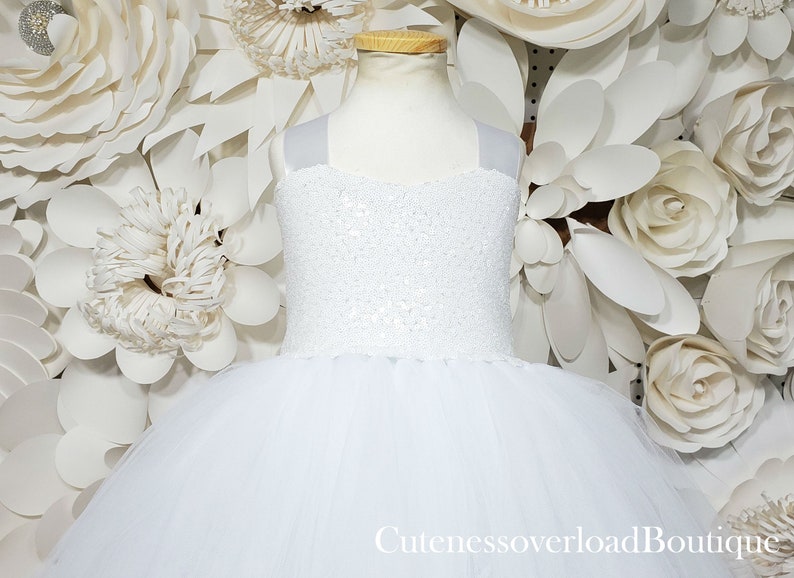 White Flower Girl Dress-White Tutu-White Girl Dress-White Bride Dress-White Birthday Dress-White Girl Dress-White Tutu-White Sequin Tutu
