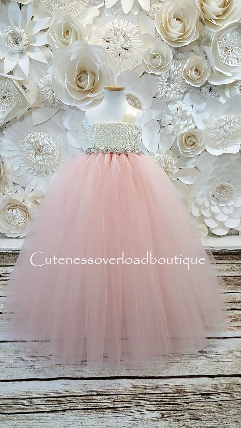 Blush and Ivory Flower Girl Tutu Dress-Blush Tutu Dress-Flower Girl Tutu Dress-Wedding Tutu Dress-Birthday Dress.