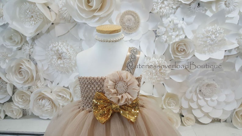 Champagne Flower Girl Tutu Dress-Gold Tutu Dress-Champagne Tutu Dress.Flower Girl Tutu Dress-Wedding Tutu Dress-Birthday