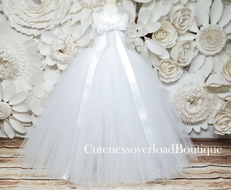 White Flower Girl Dress-White Tutu-White Girl Dress-White Bride Dress-White Birthday Dress-White Girl Dress-White Tutu-White Sequin Tutu