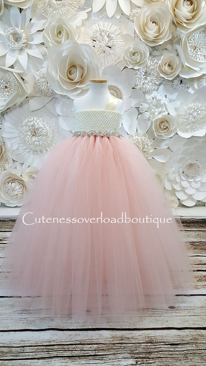 Blush and Ivory Flower Girl Tutu Dress-Blush Tutu Dress-Flower Girl Tutu Dress-Wedding Tutu Dress-Birthday Dress.