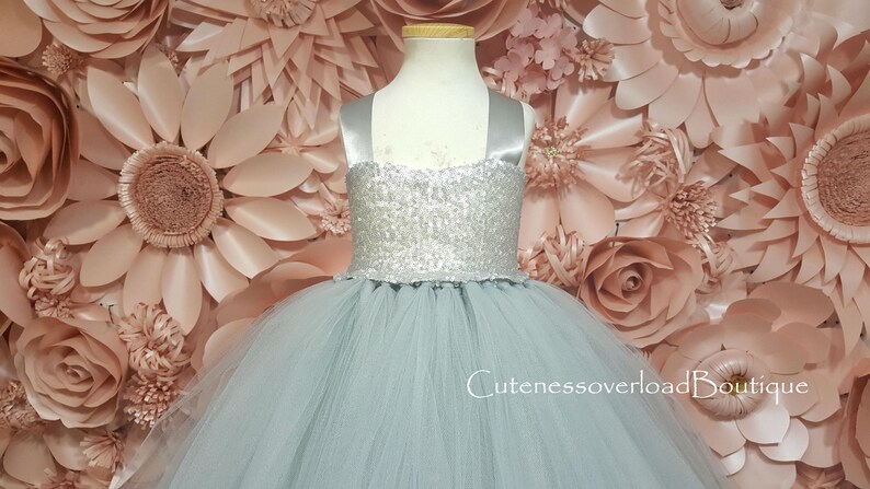 Silver Flower Girl Dress-Silver Wedding Tutu-Silver Girl Dress-Silver Dress-Silver Tutu-Silver Birthday Dress-Silver Bride Dress-Silver