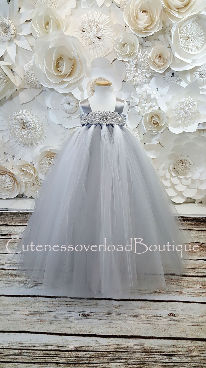 Gray Flower Girl Tutu Dress-Gray Tutu Dress-Gray Girl Tutu-Gray Birthday Tutu-Gray Wedding Tutu-Gray Baby Tutu-Gray Bride
