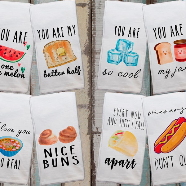 Funny Dish Towels / Foodie Gift / Unique Kitchen Towels / Gift for Wedding Shower / Fun Hostess Gift / Funny Kitchen Decor / Gift for Chef