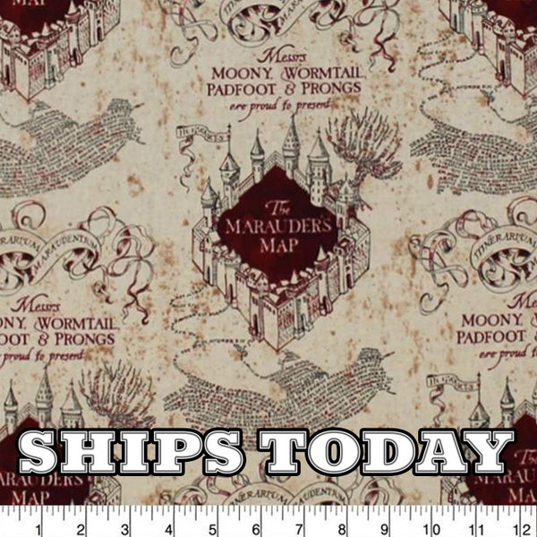 Harry Potter Marauders Map 100% Cotton Fabric, Fat Quarter, FQ, By The Yard, Quilting, Pillows, Home Decor, Face Masks SHIPS TODAY