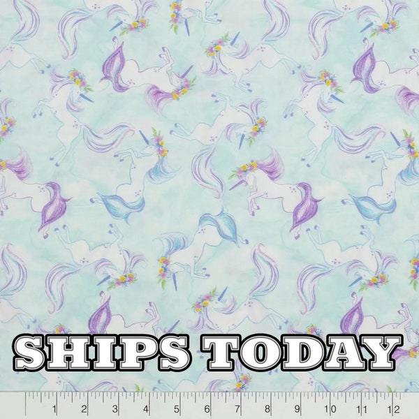 Sketched Unicorn Blue 100% Cotton Fabric, Fat Quarter, FQ, By The Yard, Hand Drawn Unicorn Fabric Cotton Fabric for Face Masks SHIPS TODAY