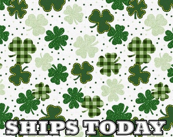 St. Patrick's Day Gingham Clover Fabric 100% Cotton Fabric, Fat Quarter By The Yard, Half Yard, Quilting, Pillows, Bandanas SHIPS TODAY
