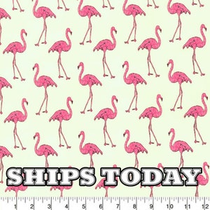 Pink Flamingos On Cream Flamingo Lined 100% Cotton Fabric Fat Quarter, By The Yard, Half Yard, Quilting, Pillows, Bandanas SHIPS TODAY