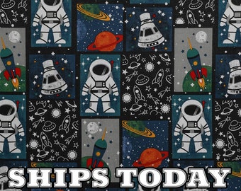 Astronauts and Outer Space Rockets 100% Cotton Fabric, Fat Quarter, FQ, By The Yard, Half Yard Quilting, Pillows, Face Masks SHIPS TODAY