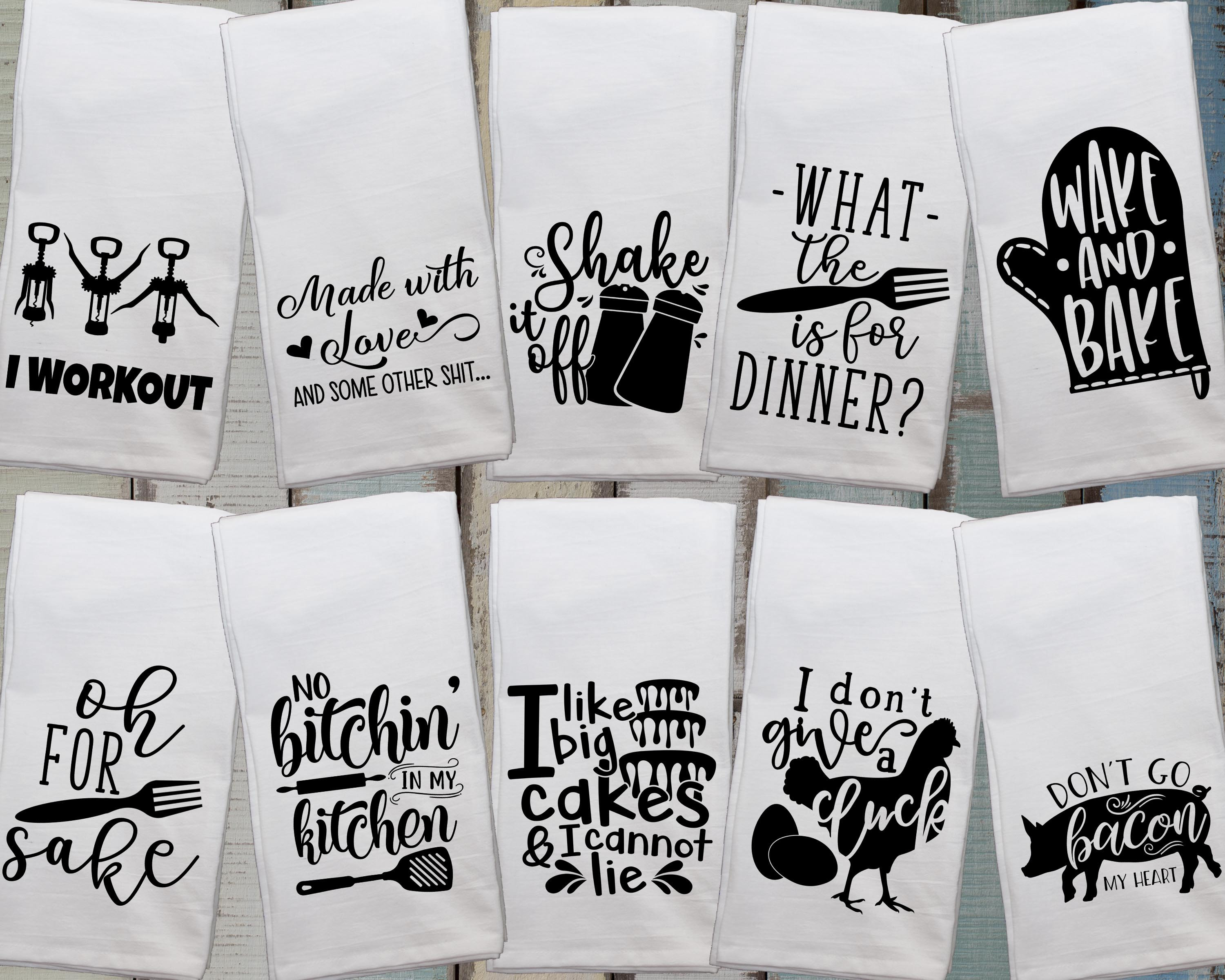 NEW Decorative Flour Sack Cooking Sayings Tea Dish Towels Kitchen