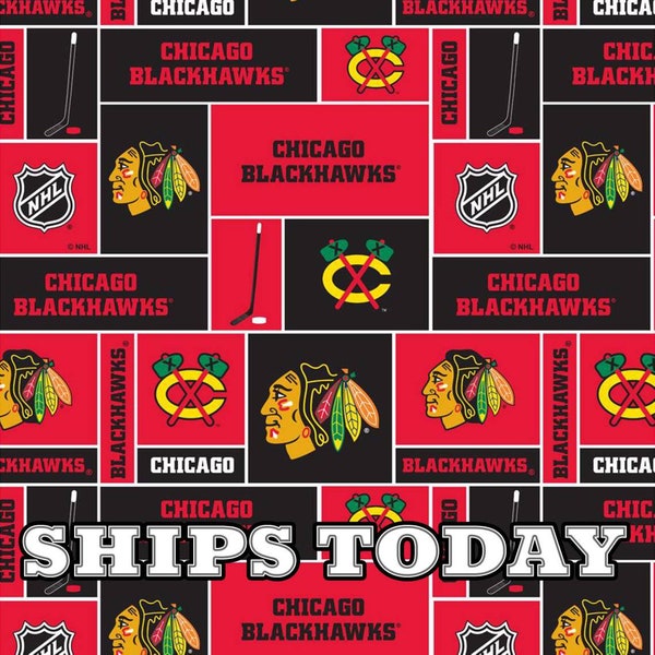 Chicago Blackhawks Block 100% Cotton Fabric Fat Quarter, FQ, By The Yard, Blackhawks NHL Cotton Fabric for Face Masks Ships Today