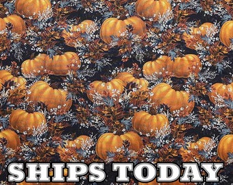 Pumpkins And Leaves Harvest Cotton Fabric 100% Cotton Fabric, Fat Quarter, By The Yard Fall Halloween Colors Fabric for Quilting SHIPS TODAY