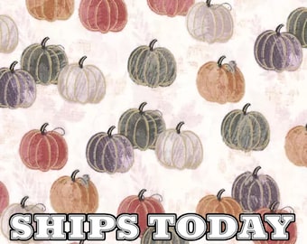 Watercolor Pumpkins Harvest 100% Cotton Fabric, Fat Quarter, FQ, By The Yard, Fall Halloween Autumn Colors Fabric for Face Masks SHIPS TODAY