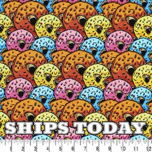 Colorful Multi Donuts Fat Quarter, FQ By The Yard, Doughnut Donuts Sprinkles Frosting Pastry Cotton Fabric for Bandanas SHIPS TODAY
