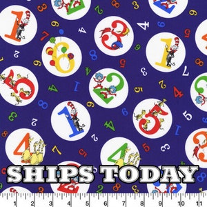 Dr. Seuss Counting With Cat In The Hat 100% Cotton Fabric, Fat Quarter, By The Yard, Quilting, Pillows, Home Decor, Face Masks  SHIPS TODAY