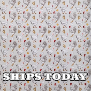 Chickens On Tan 100% Cotton Fabric, Fat Quarter, By The Yard, Cotton Chicken Farm Eggs Fabric Quilting SHIPS TODAY
