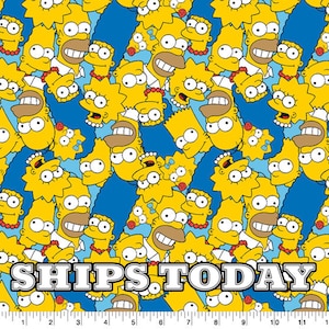 Simpsons Cotton Fabric All Characters Packed 100% Cotton Fabric,  By The Yard, Quilting, Pillows, Home Decor, Face Masks - SHIPS TODAY