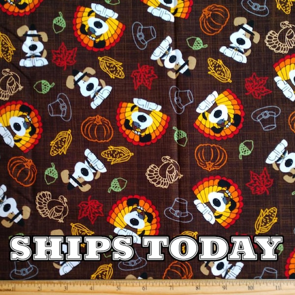 Thanksgiving Woof You Harvest Brown Dogs 100% Cotton Fabric, Fat Quarter, By The Yard, Dog Turkey Fall Fabric for Quilts SHIPS TODAY