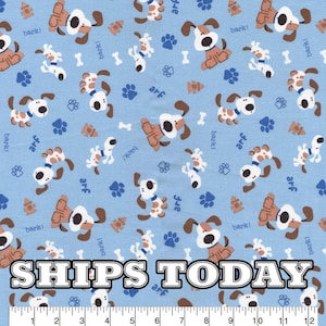 Dog Bark Novelty Cotton Fabric, Fat Quarter, By The Yard, Dogs Dog Bark Arf Light Blue Cotton Fabric for Bedding SHIPS TODAY