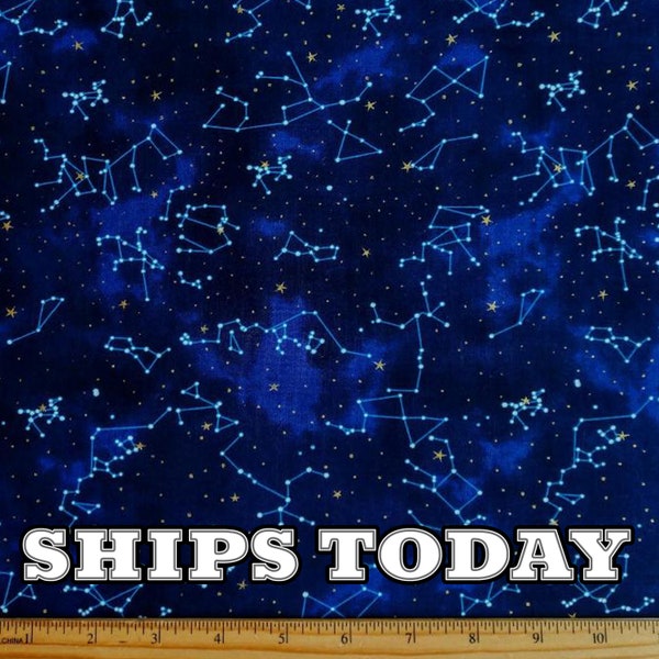 Metallic Star Constellations 100% Cotton Fabric, Fat Quarter, FQ, By The Yard, Astronomy Astrology Stars Fabric for Face Masks SHIPS TODAY
