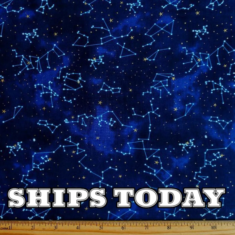 Metallic Star Constellations 100% Cotton Fabric, Fat Quarter, FQ, By The Yard, Astronomy Astrology Stars Fabric for Face Masks SHIPS TODAY image 1