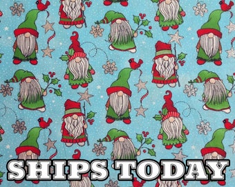 Christmas Gnomes Glitter 100% Cotton Fabric, Fat Quarter, FQ, By The Yard, Snowflakes Stars Gnome Cotton Fabric for Bandanas SHIPS TODAY