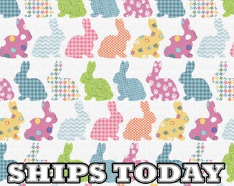 Easter Patterned Bunnies Multi Color 100% Cotton Fabric, Fat Quarter FQ, By The Yard, Half Yard Quilting, Pillows, Face Masks SHIPS TODAY