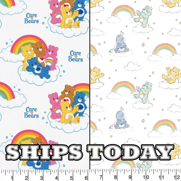 Care Bears Rainbow 100% Cotton Fabric, Fat Quarter, FQ, By The Yard, Care Bears Rainbow Cloud Cotton Fabric for Face Masks - SHIPS TODAY