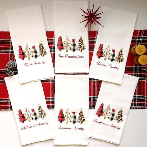 Personalized Christmas Tree Kitchen Towel Buffalo Plaid Etsy