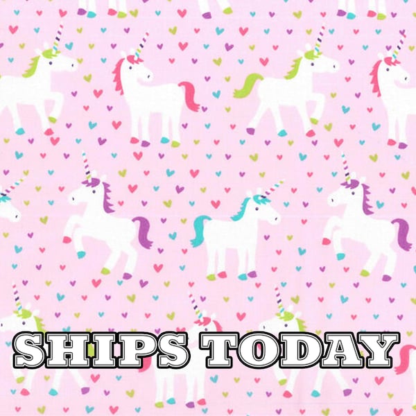 Unicorns & Hearts Pink Multicolor Unicorn Striped Horn, Fat Quarter, By The Yard, Quilting, Pillowcases, Home Decor, Face Masks SHIPS TODAY