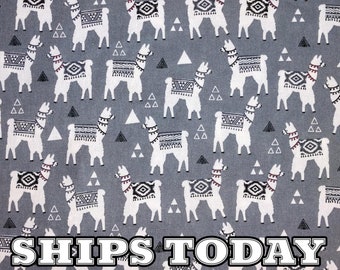 Llamas Toss On Gray 100% Cotton Fabric, Fat Quarter, FQ, By The Yard, Grey White Llama Alpaca Animals Fabric for Bandanas SHIPS TODAY