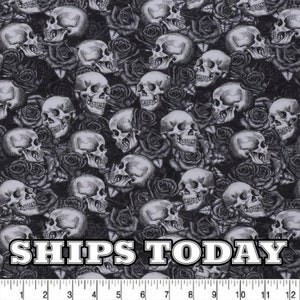 Skulls N Roses Halloween 100% Cotton Fabric, Fat Quarter, By The Yard, Halloween Skulls Flowers Cotton Fabric for Sewing Project SHIPS TODAY