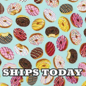 Tossed Donuts Cotton Fabric, Fat Quarter, FQ By The Yard, Donut Doughnut Sprinkles Frosting Pastry Cotton Fabric for Bandanas SHIPS TODAY