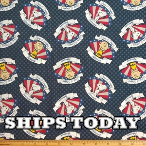 Snoopy Charlie Brown Stars & Stripes Forever 100% Cotton Fabric, By The Yard, Peanuts Cotton Fabric For Face Mask - SHIPS TODAY
